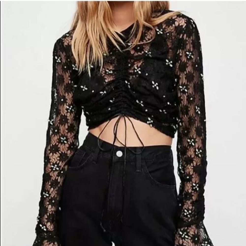 Free People Embellished Lace Drawstring Cropped